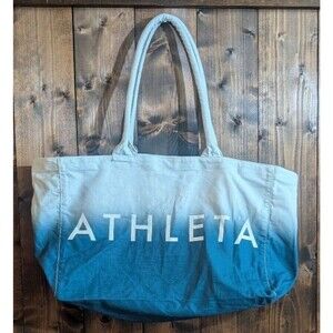 Athleta Canvas Tote Bag Ombre Blue Large Gym Travel Beach Carryall Logo